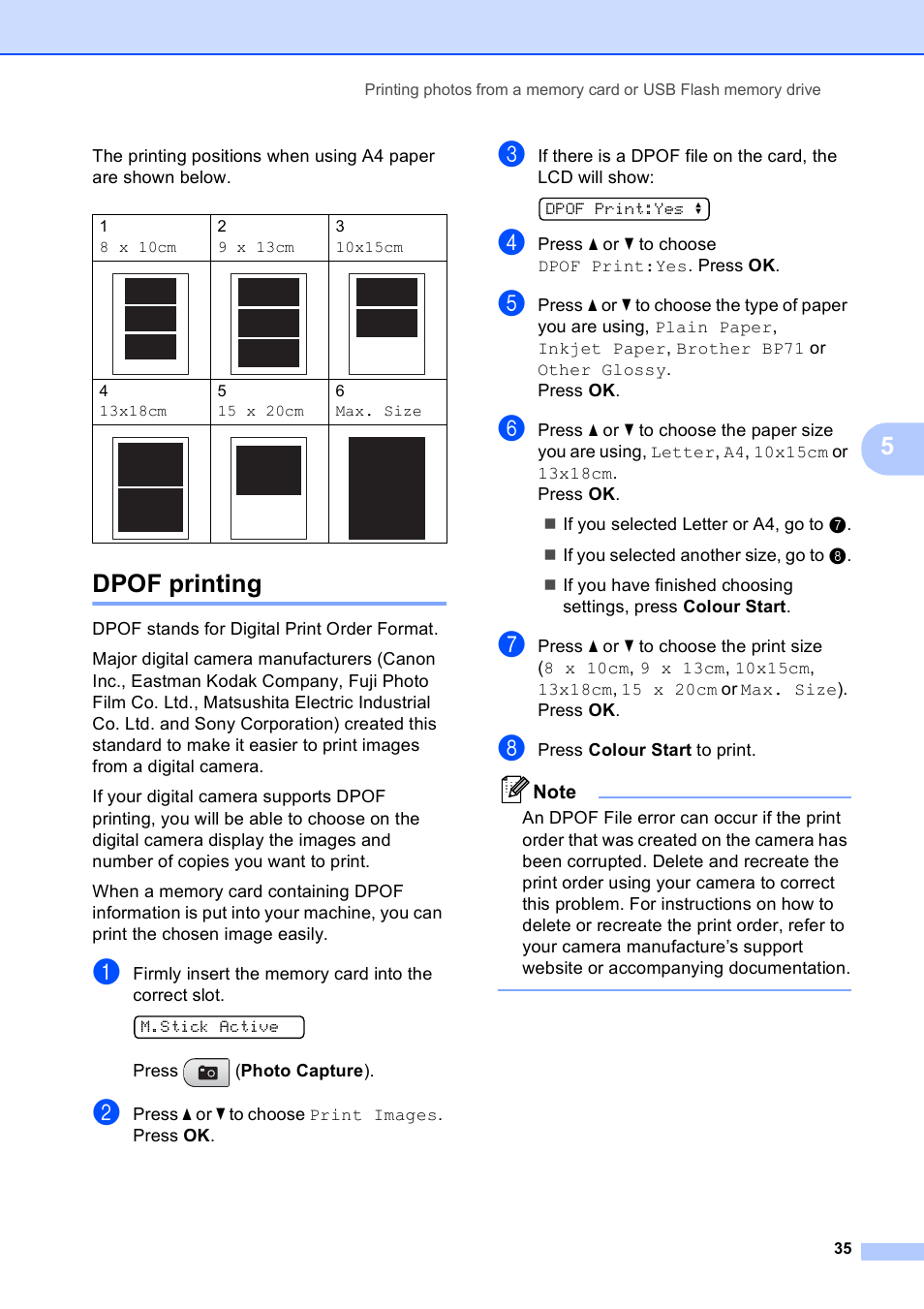 Dpof printing | Brother DCP-165C User Manual | Page 43 / 111