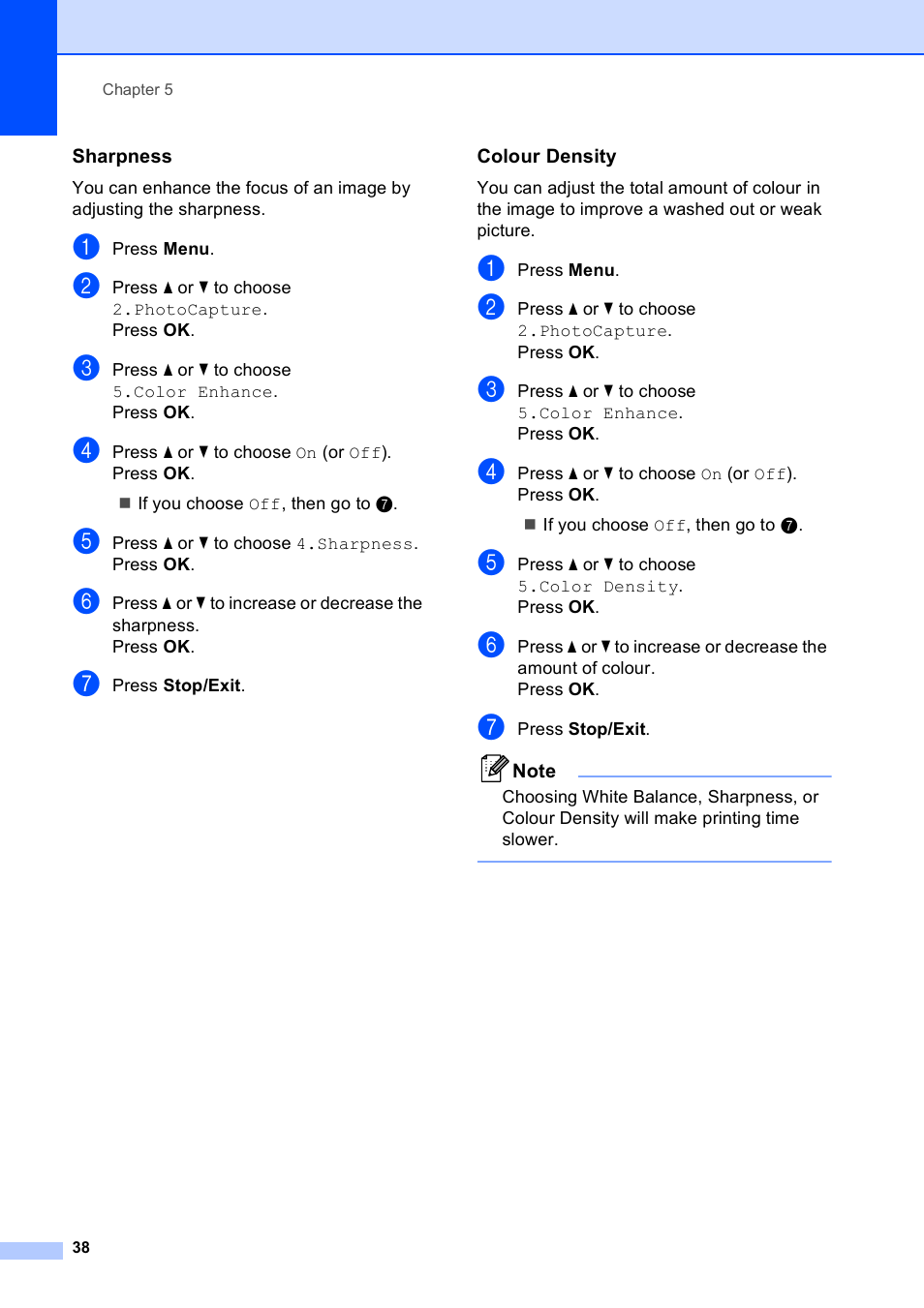 Sharpness, Colour density | Brother DCP-165C User Manual | Page 46 / 111