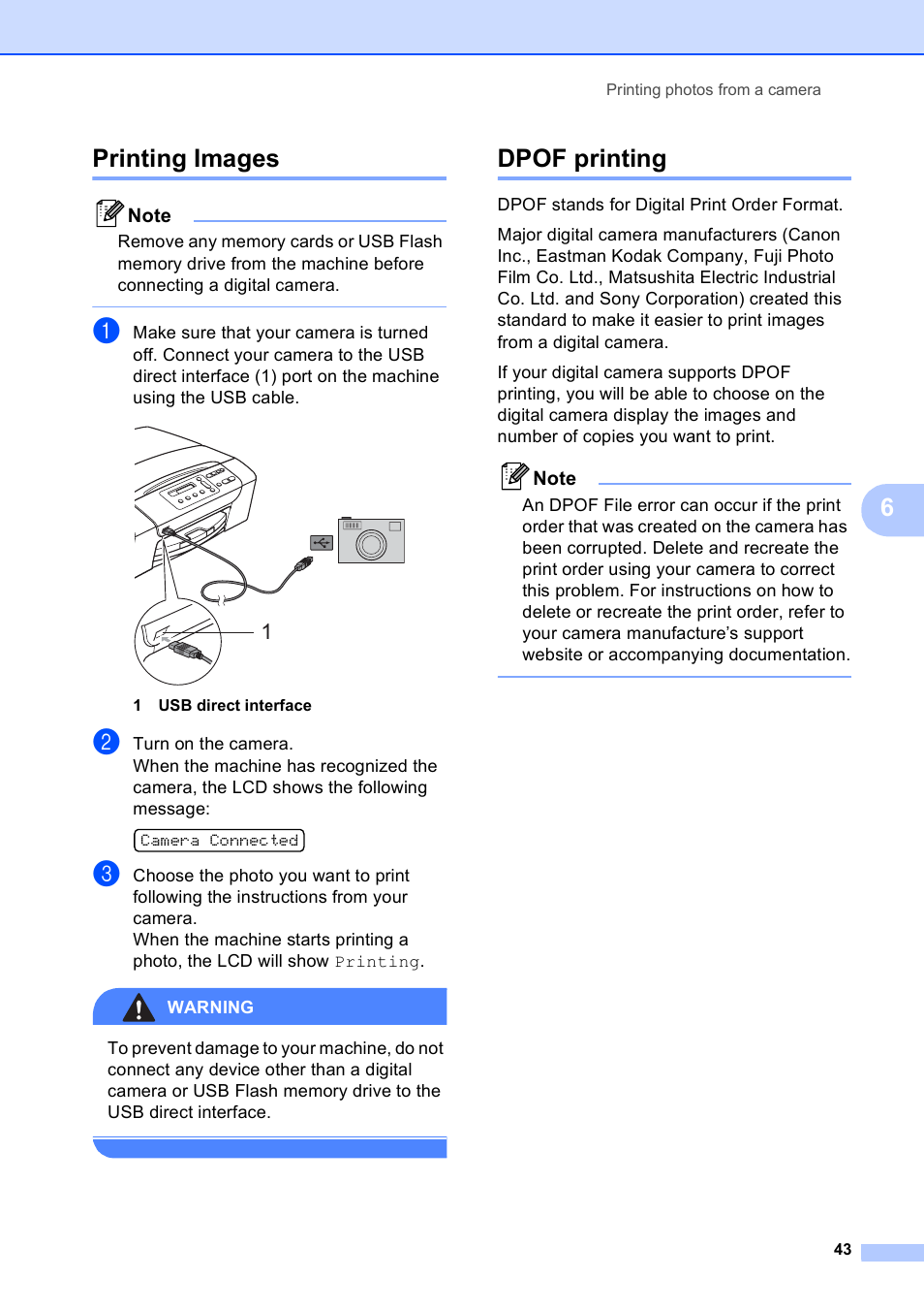 Printing images, Dpof printing, Printing images dpof printing | 6printing images | Brother DCP-165C User Manual | Page 51 / 111