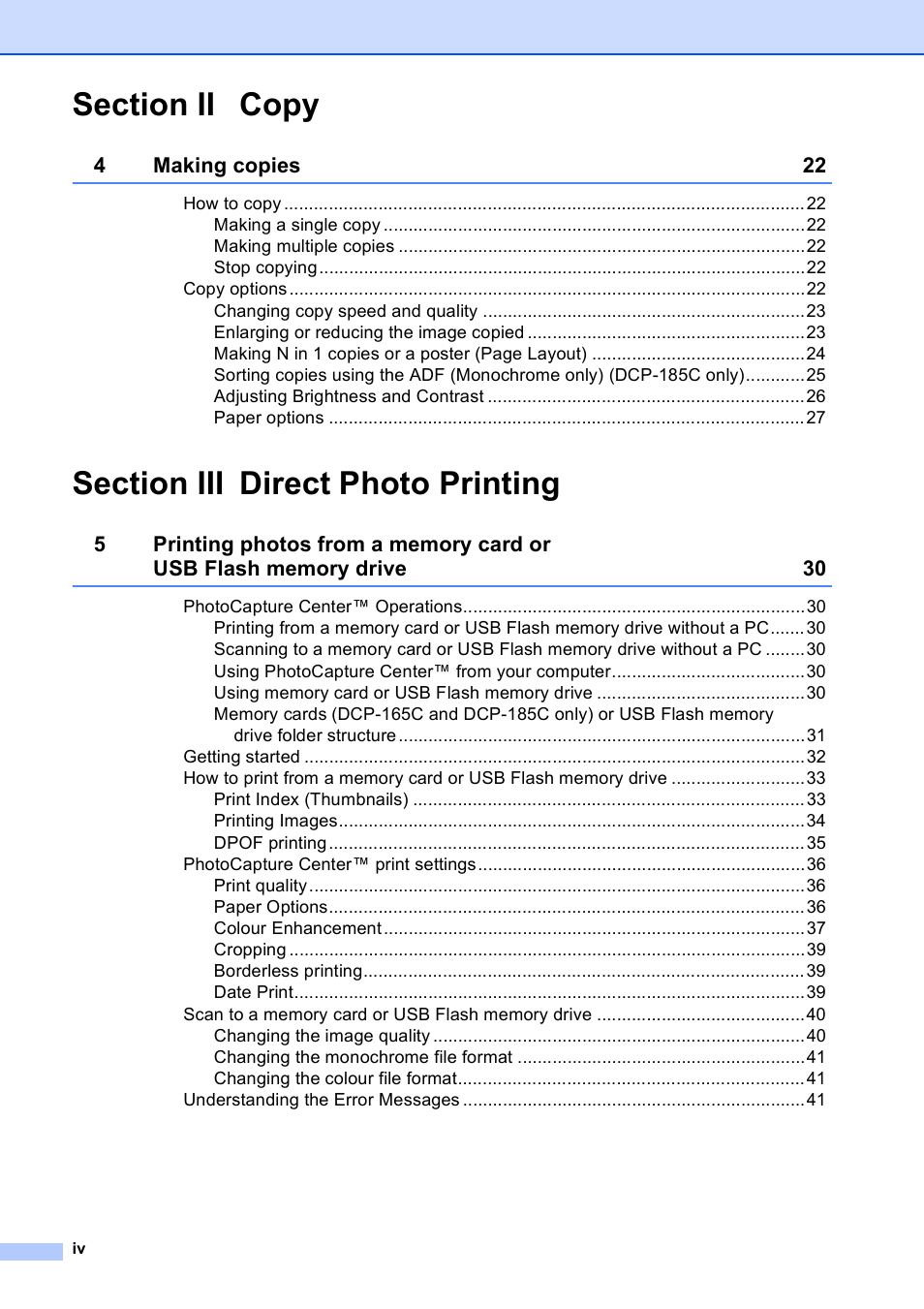 Brother DCP-165C User Manual | Page 6 / 111