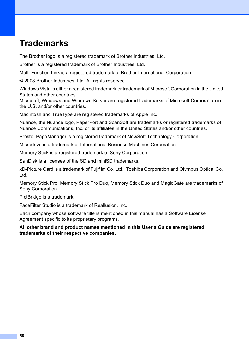 Trademarks | Brother DCP-165C User Manual | Page 66 / 111