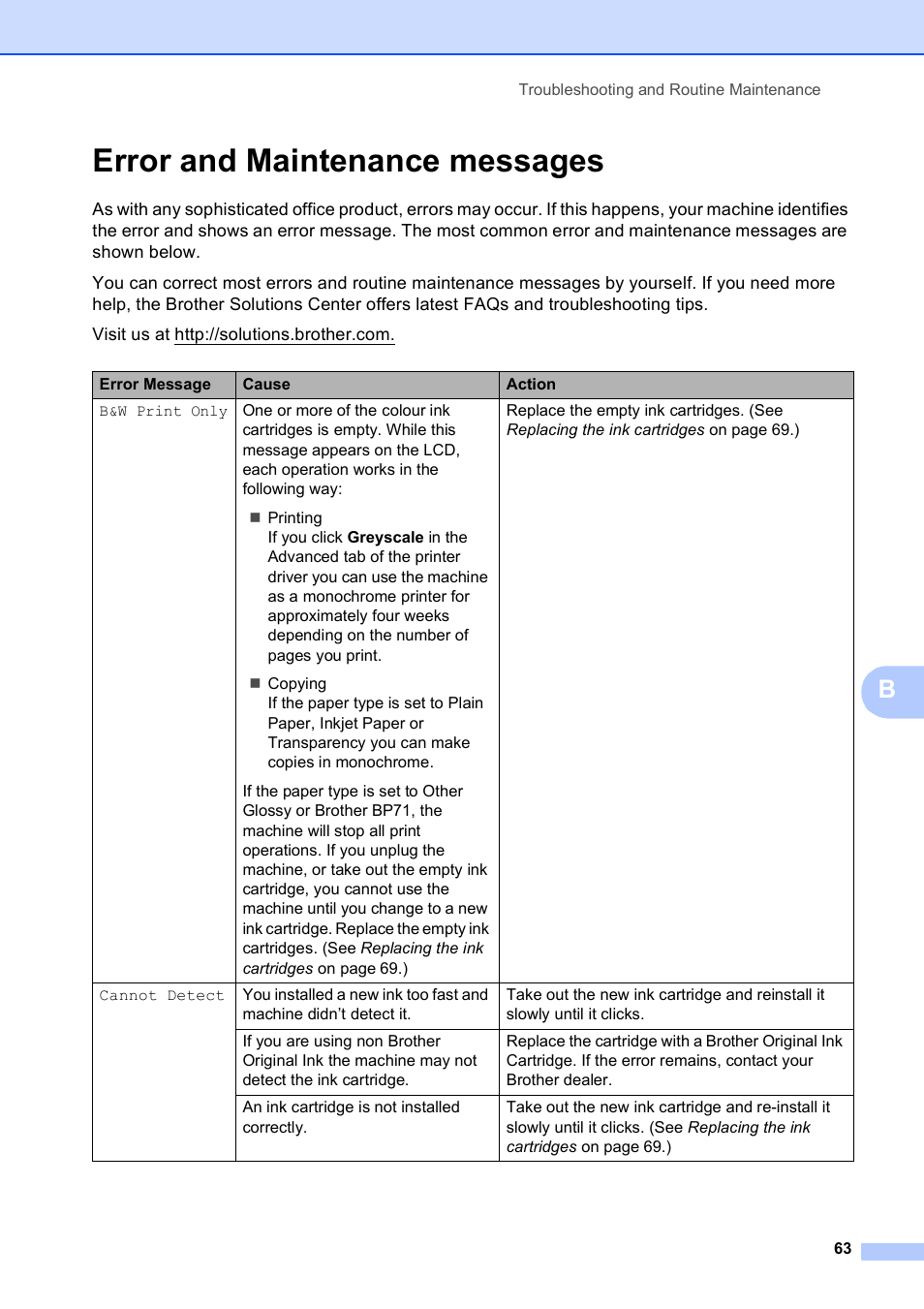 Error and maintenance messages | Brother DCP-165C User Manual | Page 71 / 111