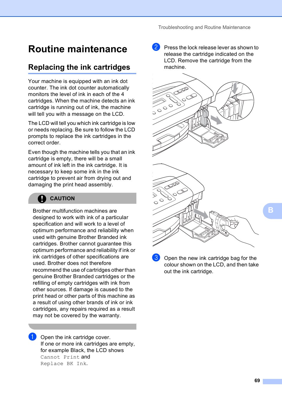 Routine maintenance, Replacing the ink cartridges | Brother DCP-165C User Manual | Page 77 / 111