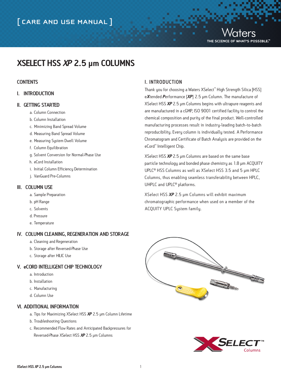 Waters XSelect HSS XP 2.5 µm Columns User Manual | 11 pages