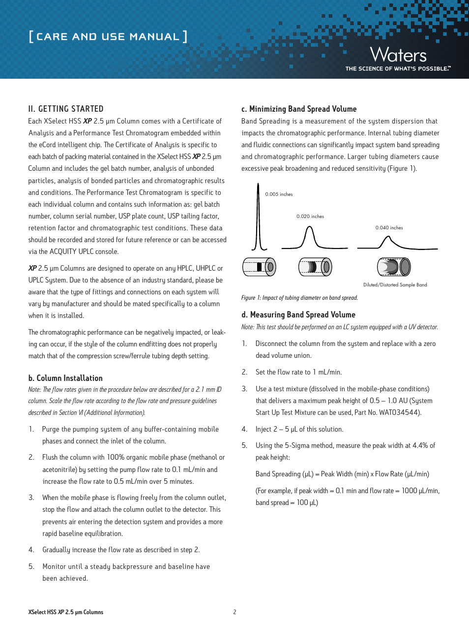 Care and use manual | Waters XSelect HSS XP 2.5 µm Columns User Manual | Page 2 / 11