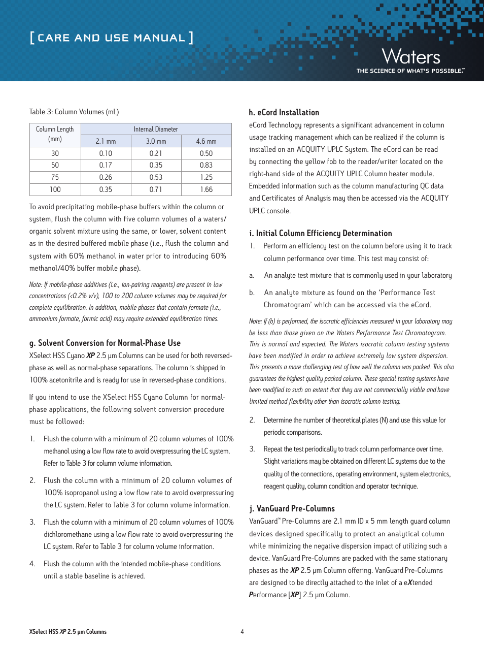 Care and use manual | Waters XSelect HSS XP 2.5 µm Columns User Manual | Page 4 / 11