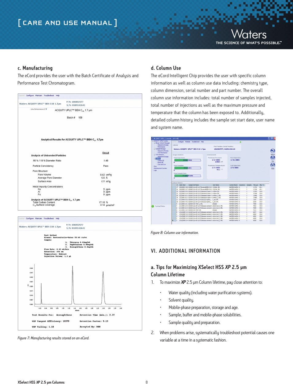 Care and use manual | Waters XSelect HSS XP 2.5 µm Columns User Manual | Page 8 / 11