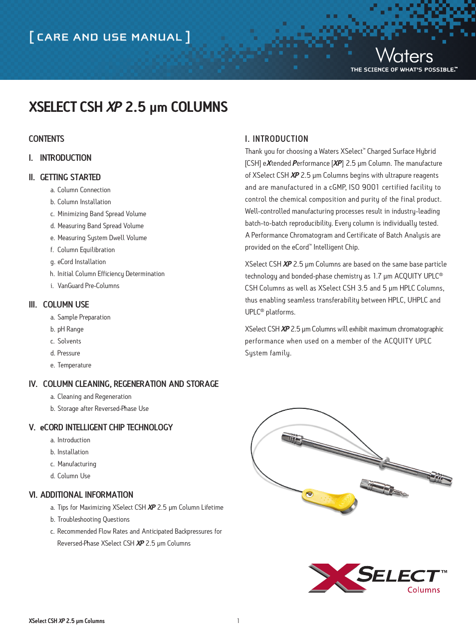 Waters XSelect CSH XP 2.5 µm Columns User Manual | 11 pages