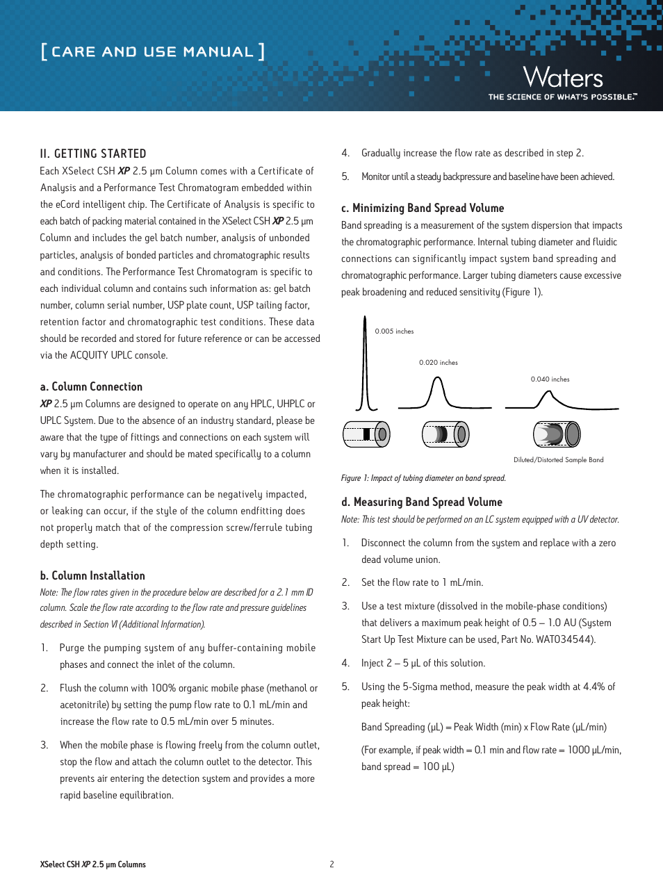 Care and use manual | Waters XSelect CSH XP 2.5 µm Columns User Manual | Page 2 / 11