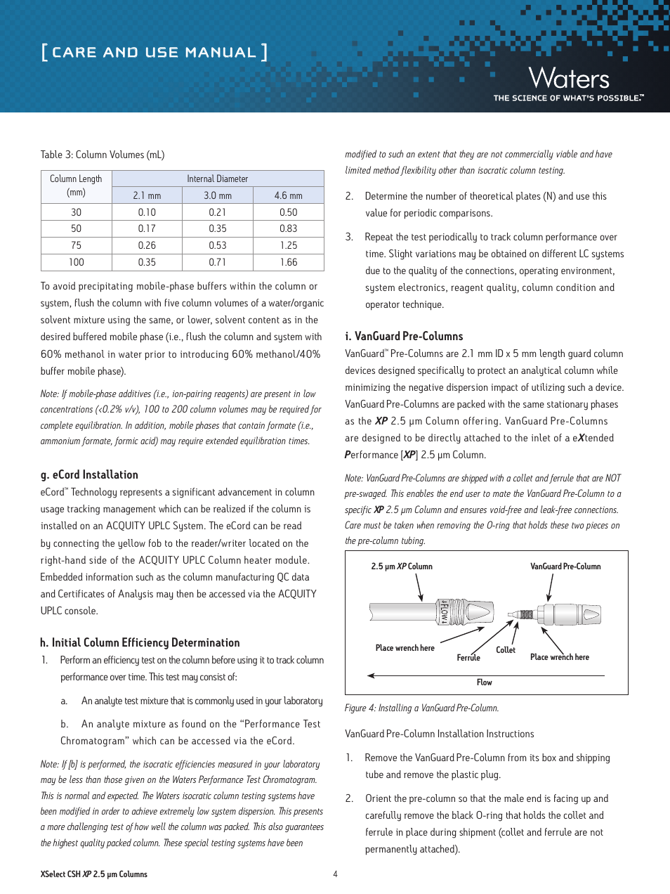 Care and use manual | Waters XSelect CSH XP 2.5 µm Columns User Manual | Page 4 / 11