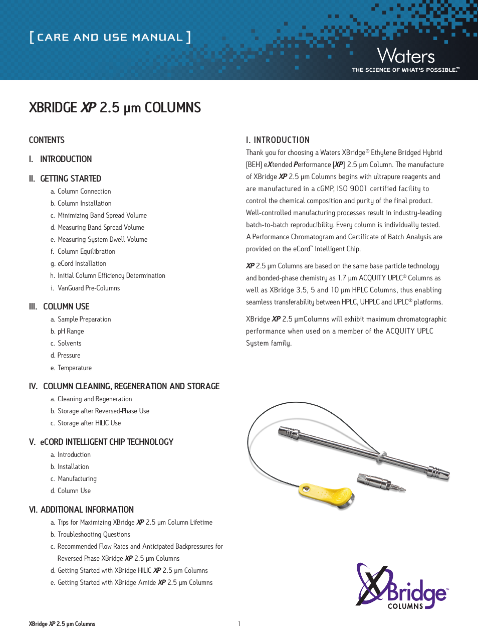 Waters XBridge XP 2.5 µm Columns User Manual | 14 pages