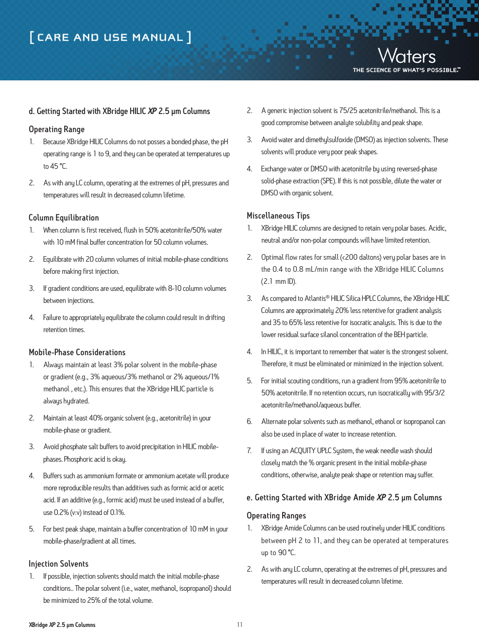Care and use manual | Waters XBridge XP 2.5 µm Columns User Manual | Page 11 / 14