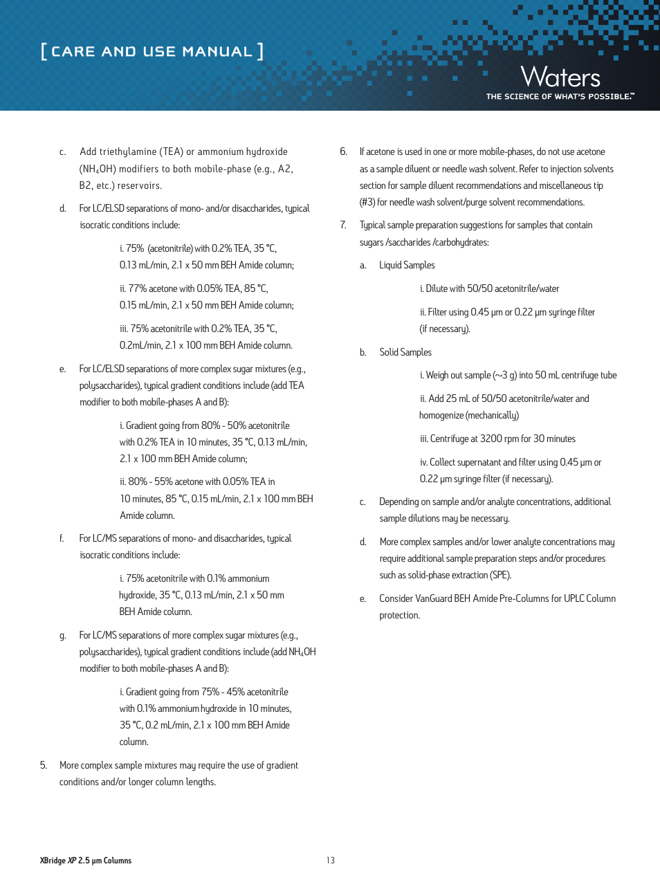 Care and use manual | Waters XBridge XP 2.5 µm Columns User Manual | Page 13 / 14