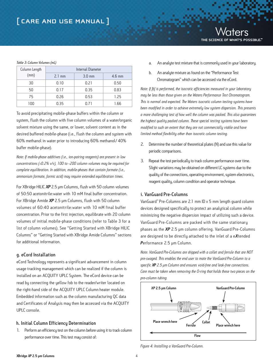 Care and use manual | Waters XBridge XP 2.5 µm Columns User Manual | Page 4 / 14