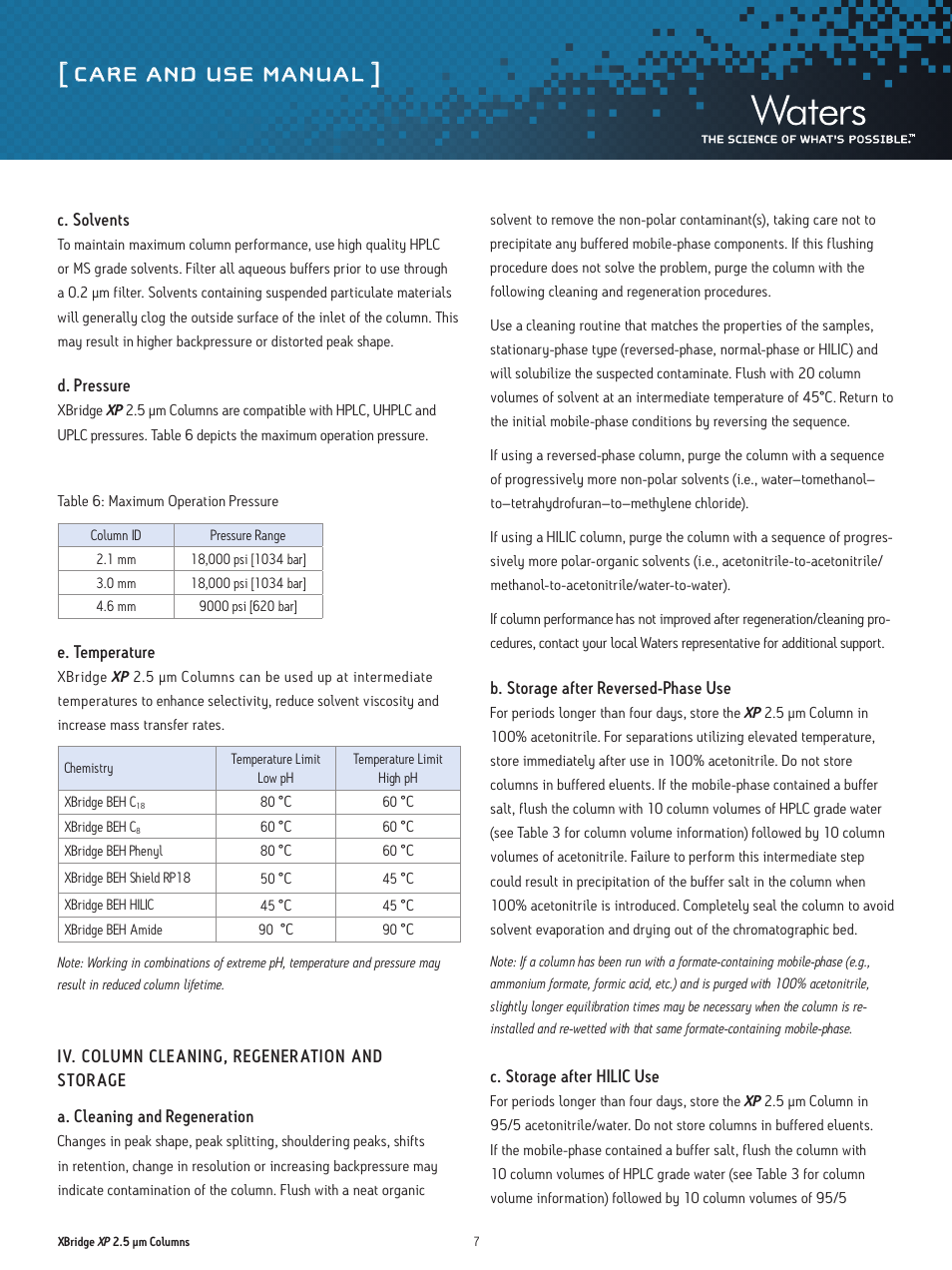 Care and use manual | Waters XBridge XP 2.5 µm Columns User Manual | Page 7 / 14