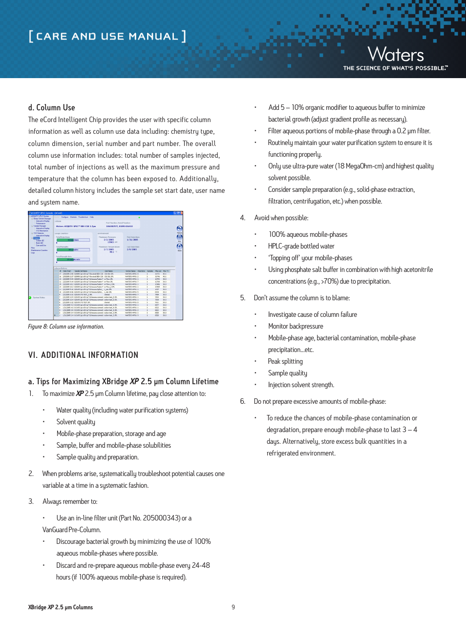 Care and use manual | Waters XBridge XP 2.5 µm Columns User Manual | Page 9 / 14
