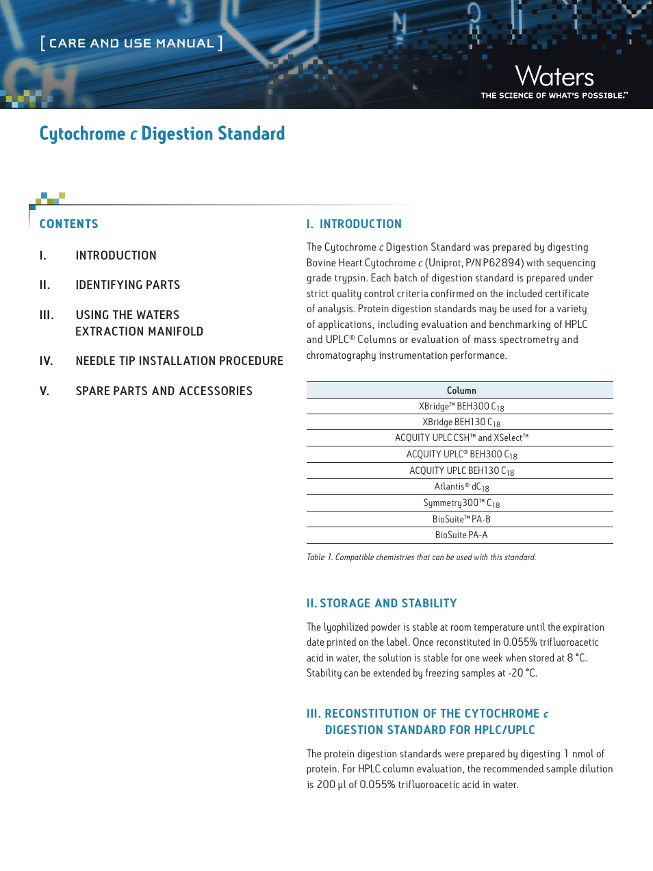 Waters Cytochrome c Digestion Standard User Manual | 5 pages