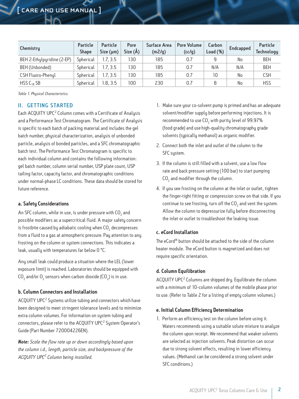 Care and use manual | Waters ACQUITY UPC2 BEH, HSS, and CSH Columns User Manual | Page 2 / 8