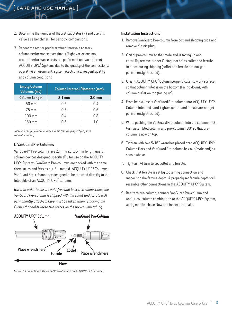 Care and use manual, Flow | Waters ACQUITY UPC2 BEH, HSS, and CSH Columns User Manual | Page 3 / 8