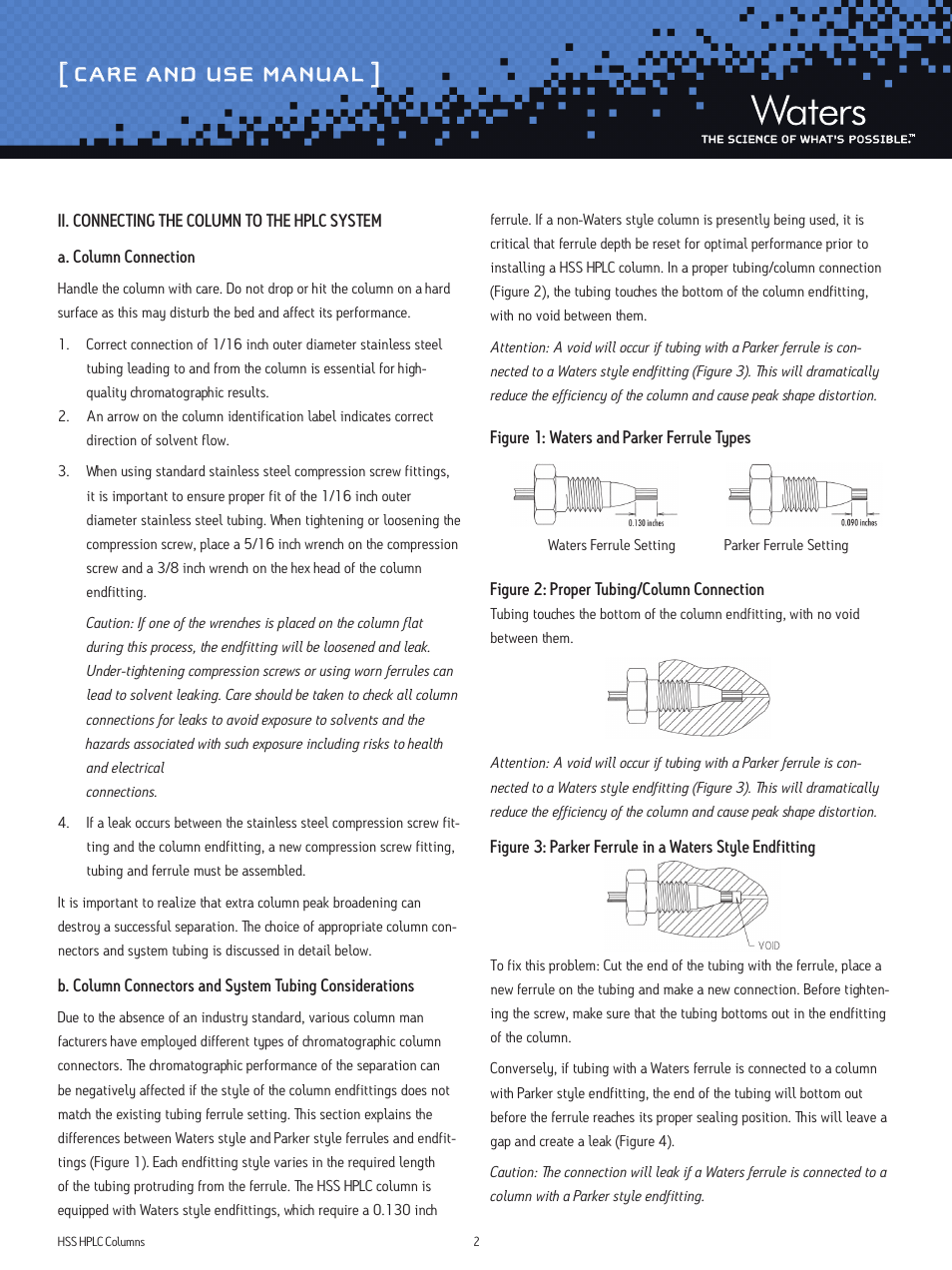 Care and use manual | Waters High Strength Silica Columns User Manual | Page 2 / 8