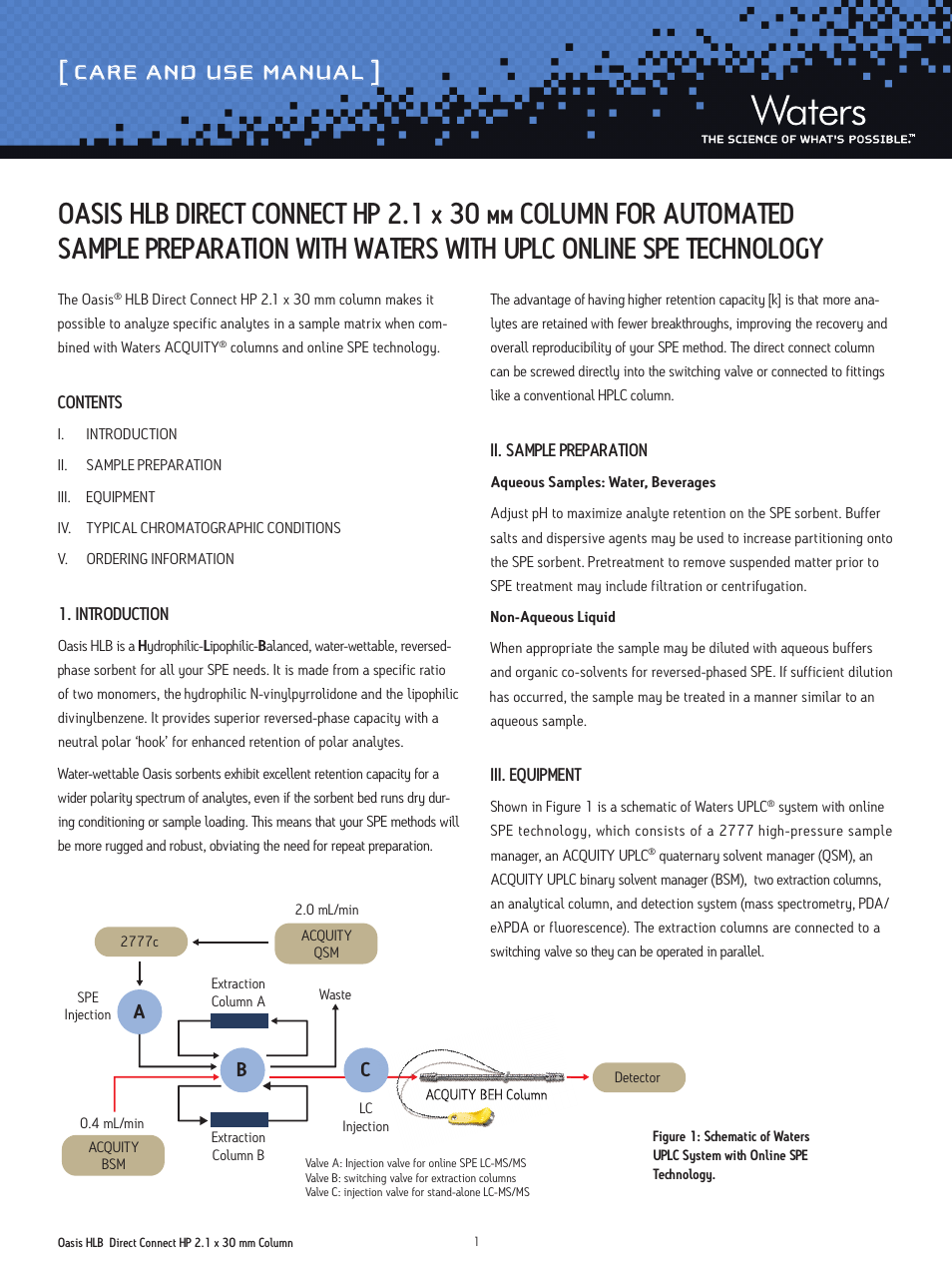 Waters Oasis HLB Direct Connect HP 2.1 x 30 mm Column for Automated Sample Preparation with Waters UPLC with Online SPE Technology User Manual | 3 pages