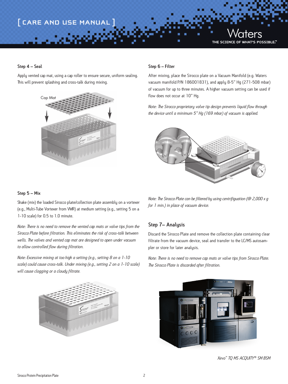 Care and use manual | Waters Sirocco Protein Precipitation Plate User Manual | Page 2 / 3