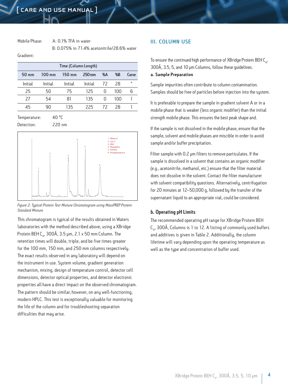 Care and use manual | Waters XBridge Protein BEH, C4, 300A, 3.5 µm Columns User Manual | Page 4 / 11