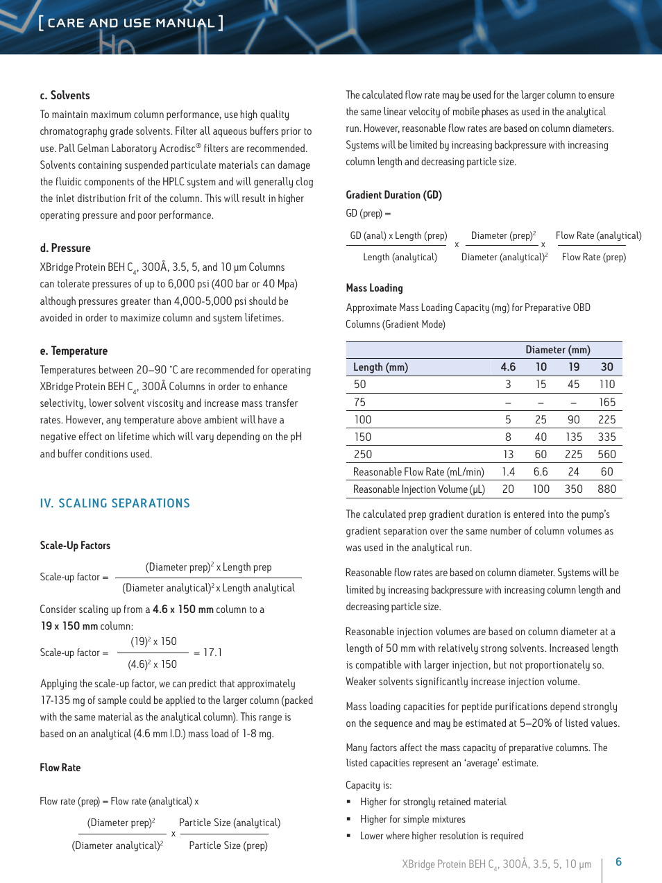 Care and use manual | Waters XBridge Protein BEH, C4, 300A, 3.5 µm Columns User Manual | Page 6 / 11