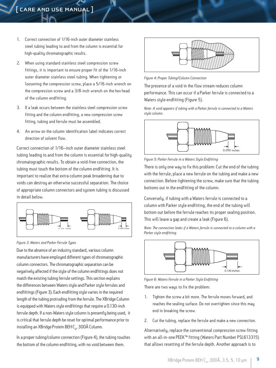 Care and use manual | Waters XBridge Protein BEH, C4, 300A, 3.5 µm Columns User Manual | Page 9 / 11