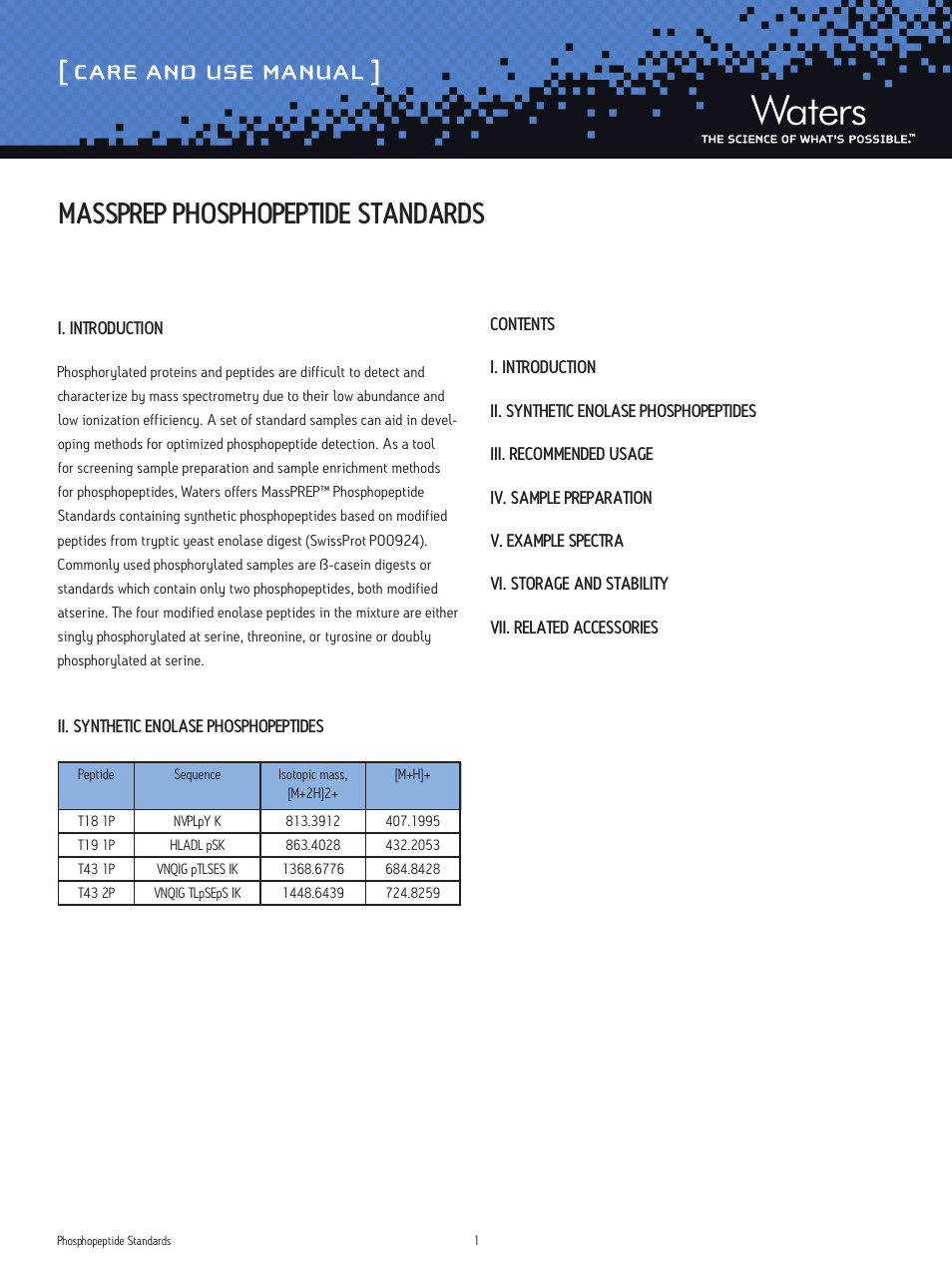 Waters MassPREP Phosphopeptide Standards User Manual | 4 pages
