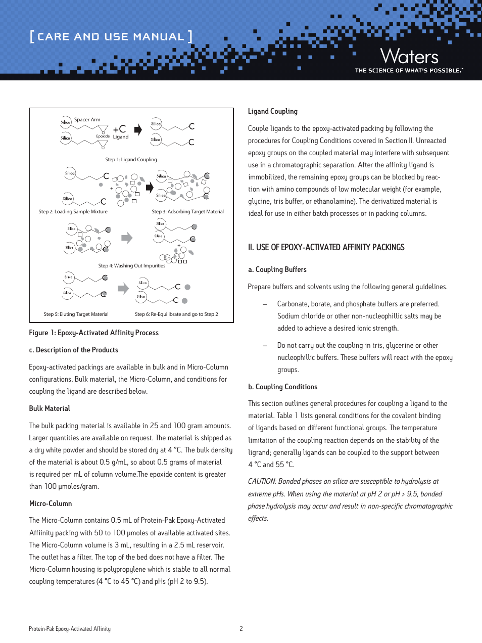 Care and use manual | Waters Protein-Pak Epoxy-Activated Affinity Products User Manual | Page 2 / 6