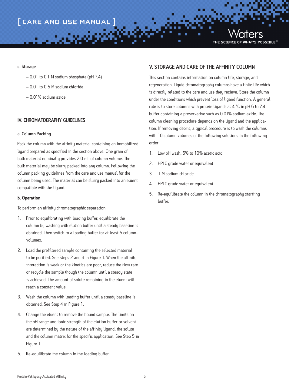 Care and use manual | Waters Protein-Pak Epoxy-Activated Affinity Products User Manual | Page 5 / 6