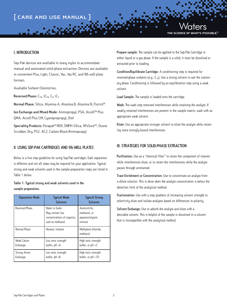 Care and use manual | Waters Sep-Pak Cartridges and Plates User Manual | Page 2 / 6