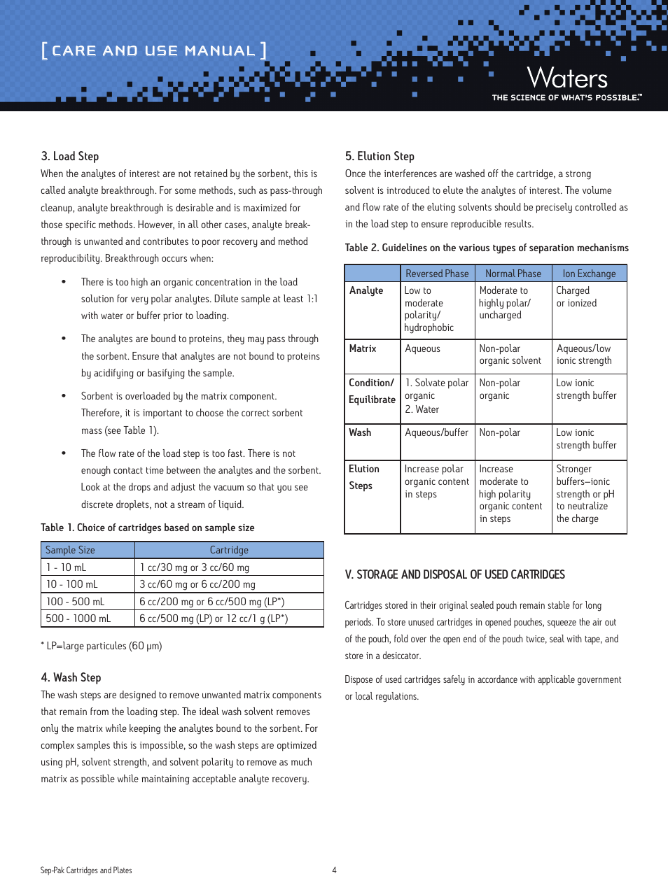 Care and use manual | Waters Sep-Pak Cartridges and Plates User Manual | Page 4 / 6
