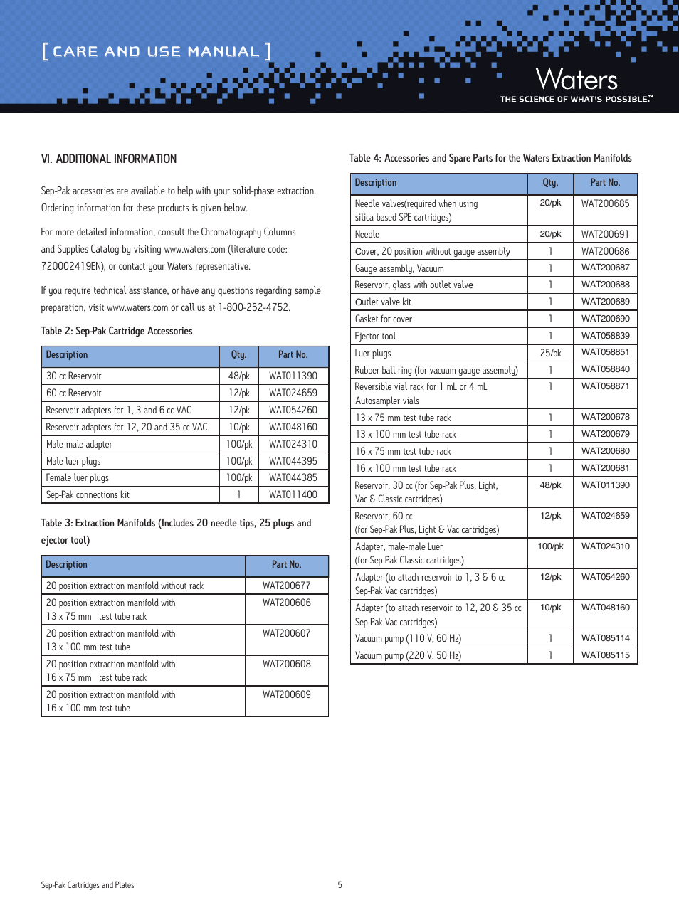 Care and use manual | Waters Sep-Pak Cartridges and Plates User Manual | Page 5 / 6