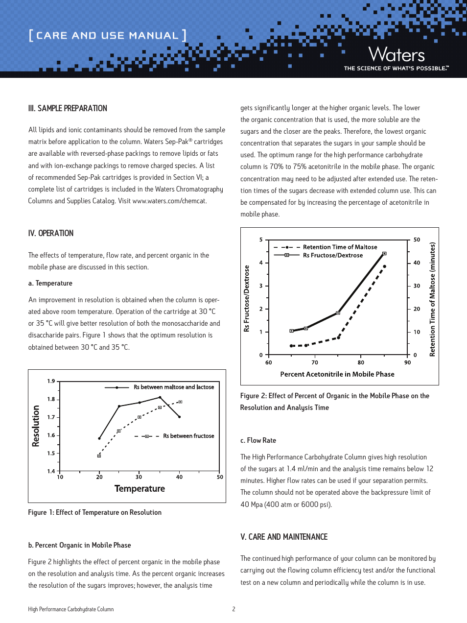 Care and use manual | Waters High Performance Carbohydrate Column User Manual | Page 2 / 4