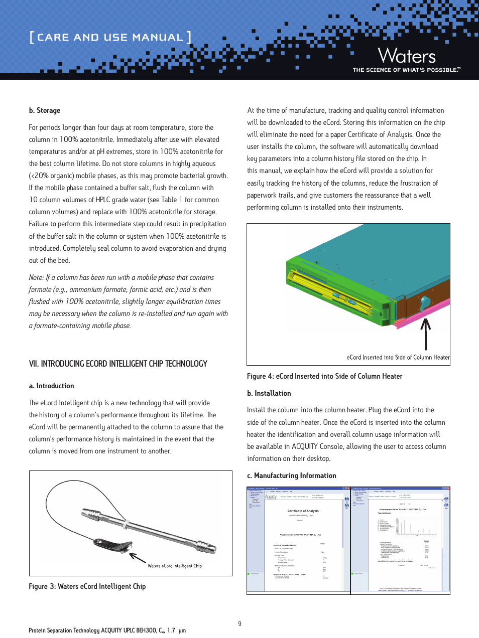 Care and use manual | Waters Protein Separation Technology ACQUITY UPLC BEH300, C4, 1.7 µm Columns User Manual | Page 9 / 11