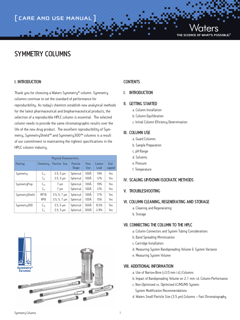 Waters Symmetry Columns User Manual | 10 pages