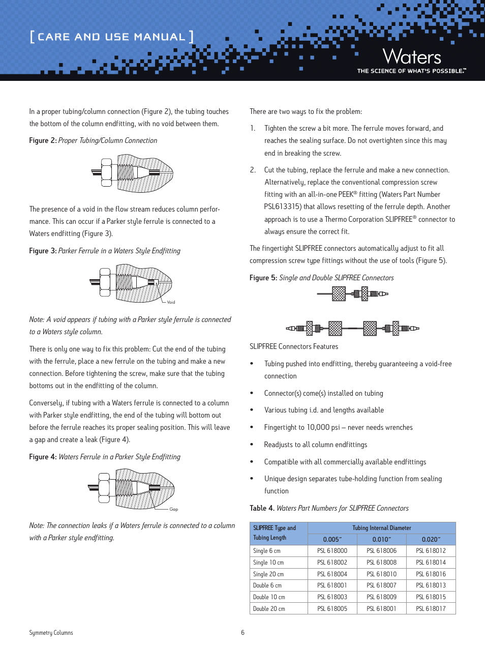Care and use manual | Waters Symmetry Columns User Manual | Page 6 / 10
