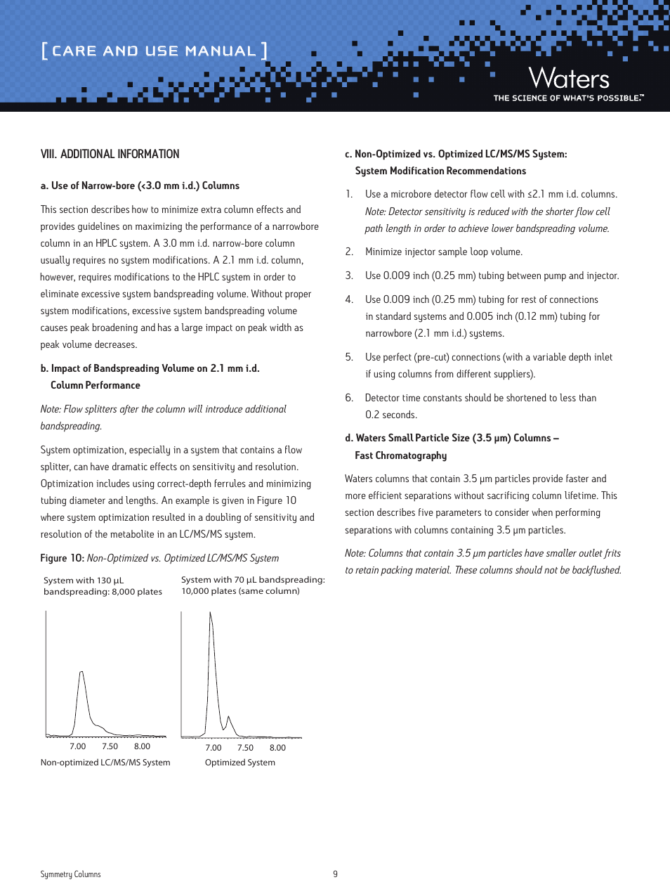 Care and use manual | Waters Symmetry Columns User Manual | Page 9 / 10