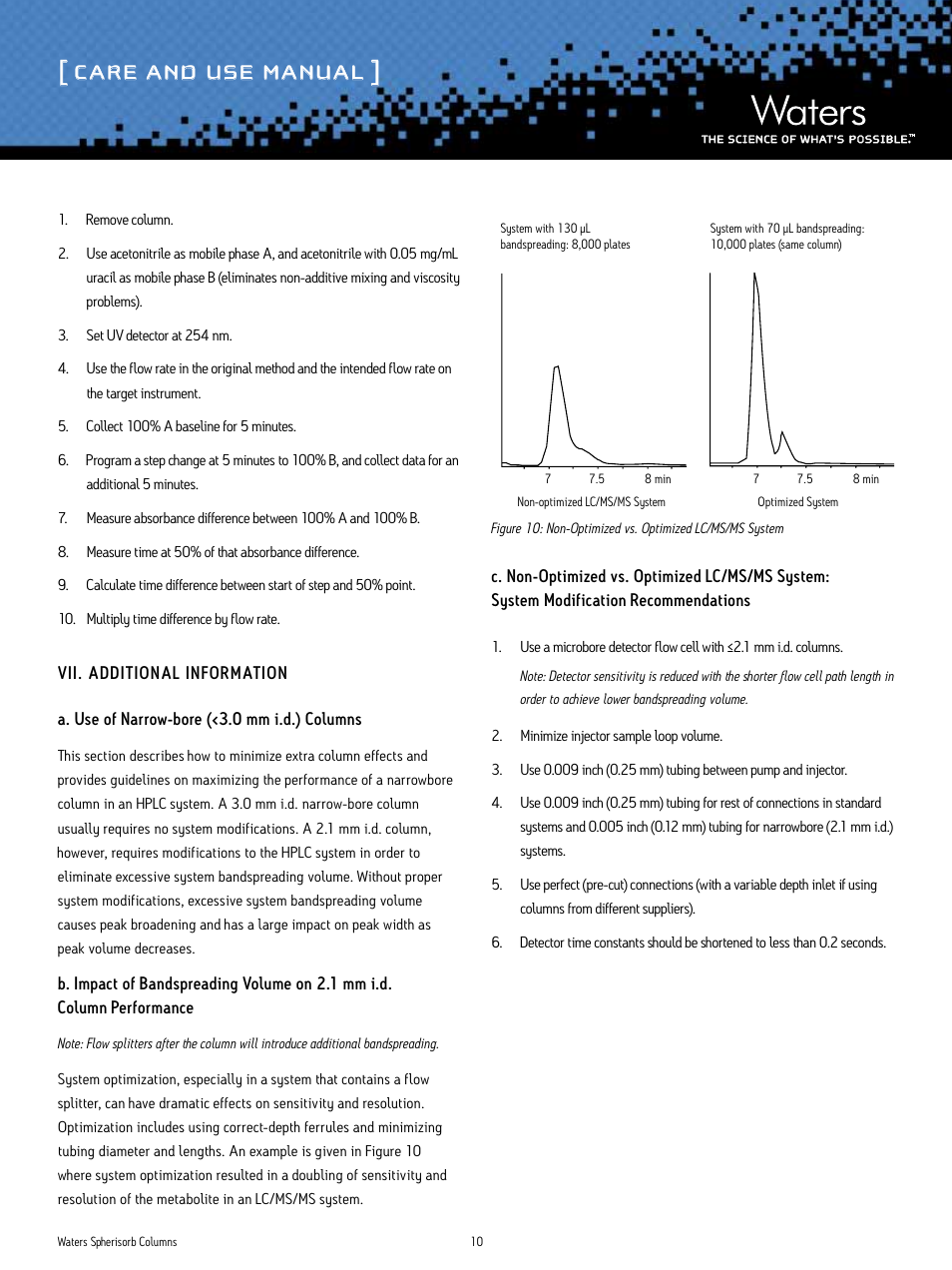 Care and use manual | Waters Spherisorb Columns User Manual | Page 10 / 11