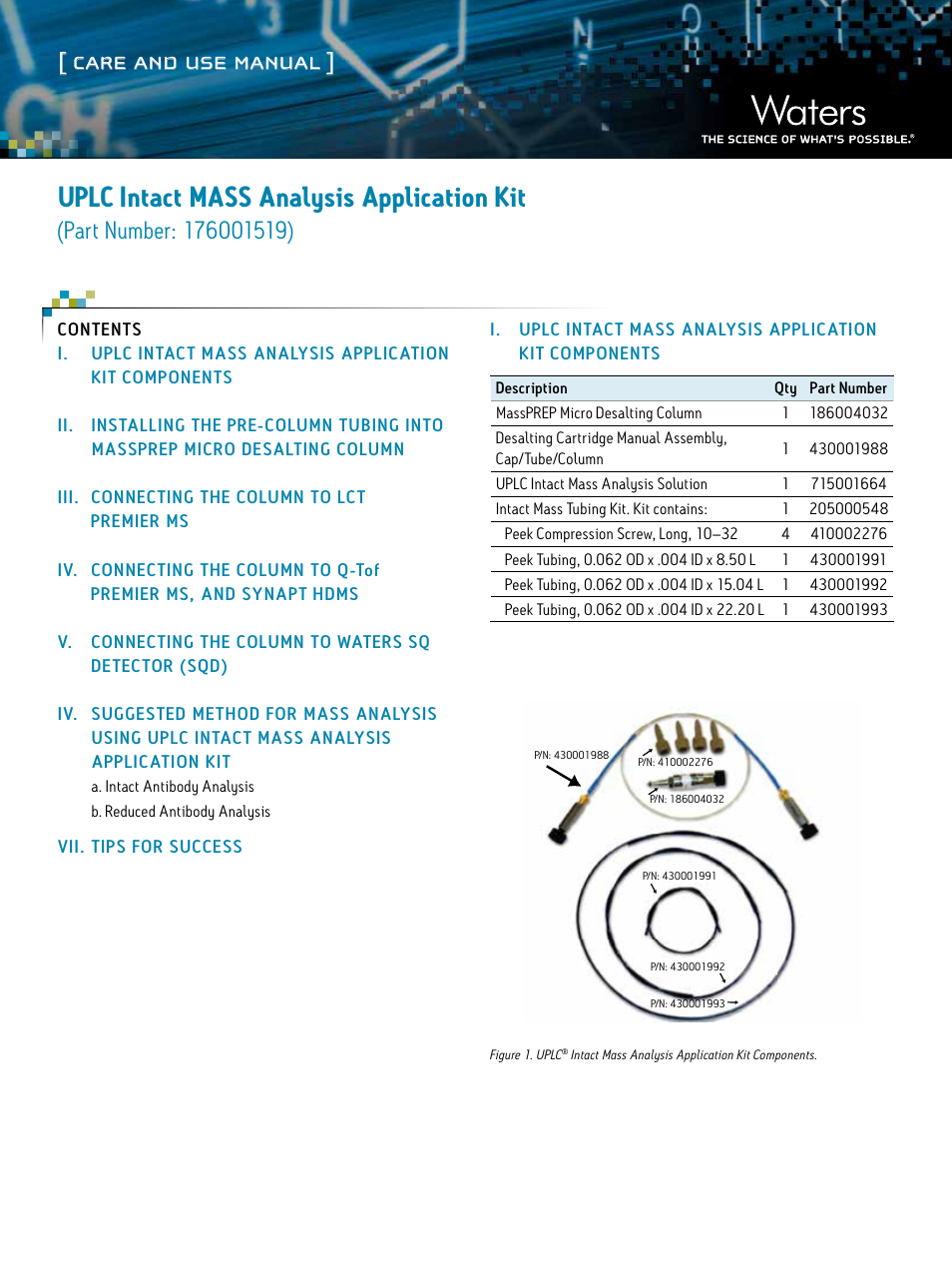 Waters UPLC Intact Mass Analysis Application Kit User Manual | 8 pages