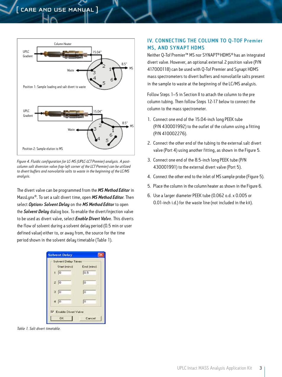 Care and use manual | Waters UPLC Intact Mass Analysis Application Kit User Manual | Page 3 / 8