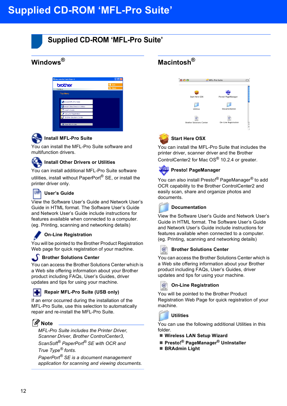 Step 2 : installing the driver & software, Supplied cd-rom ‘mfl-pro suite, Windows | Macintosh | Brother DCP-750CW User Manual | Page 14 / 51