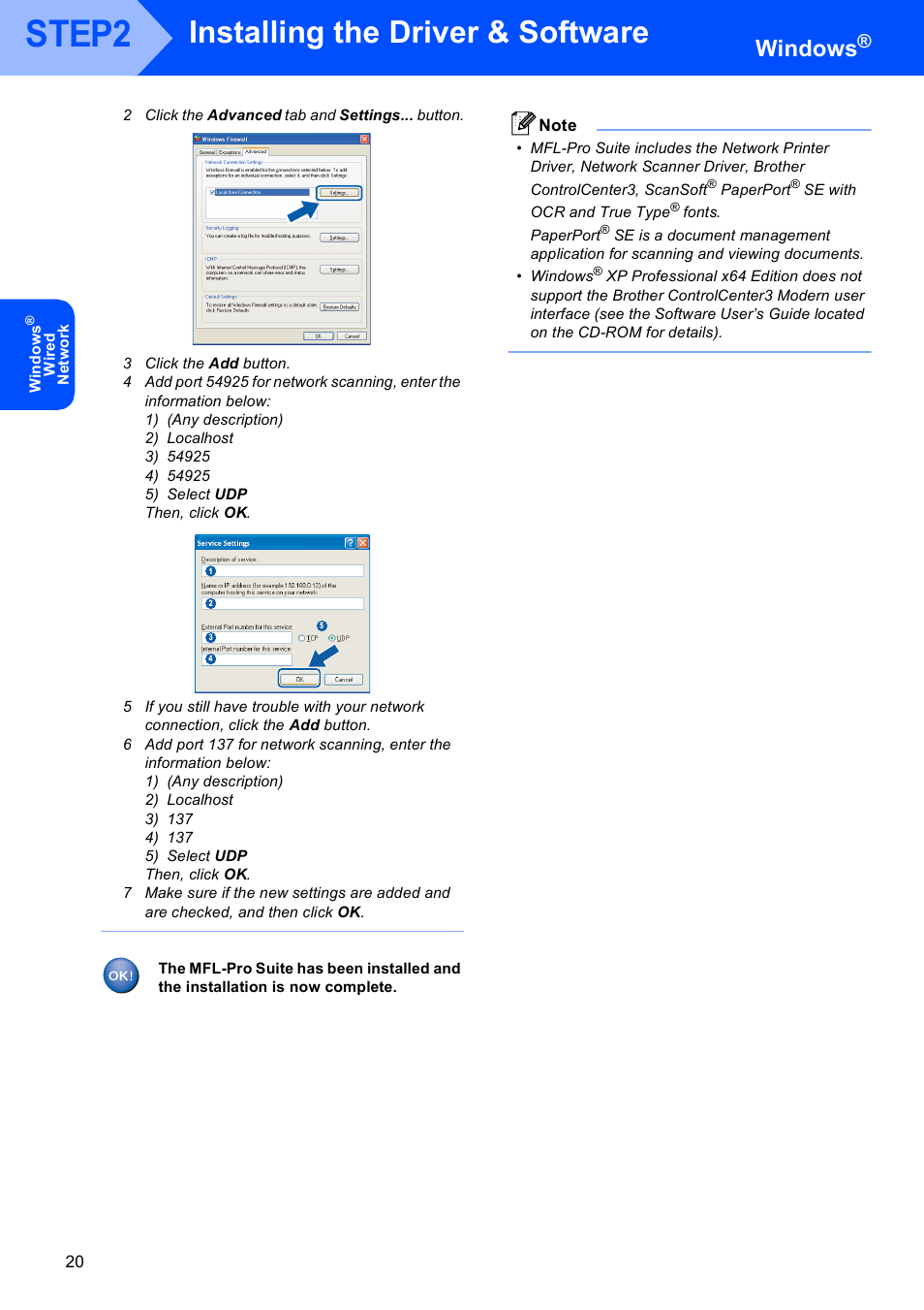 Step2, Installing the driver & software, Windows | Brother DCP-750CW User Manual | Page 22 / 51