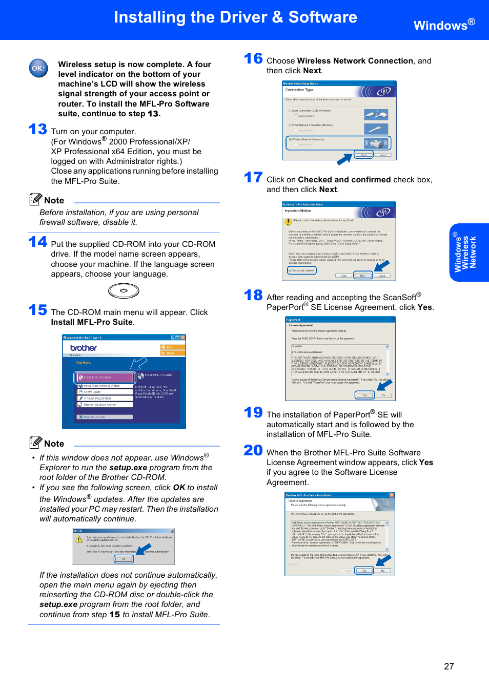 Step, Installing the driver & software, Windows | Brother DCP-750CW User Manual | Page 29 / 51