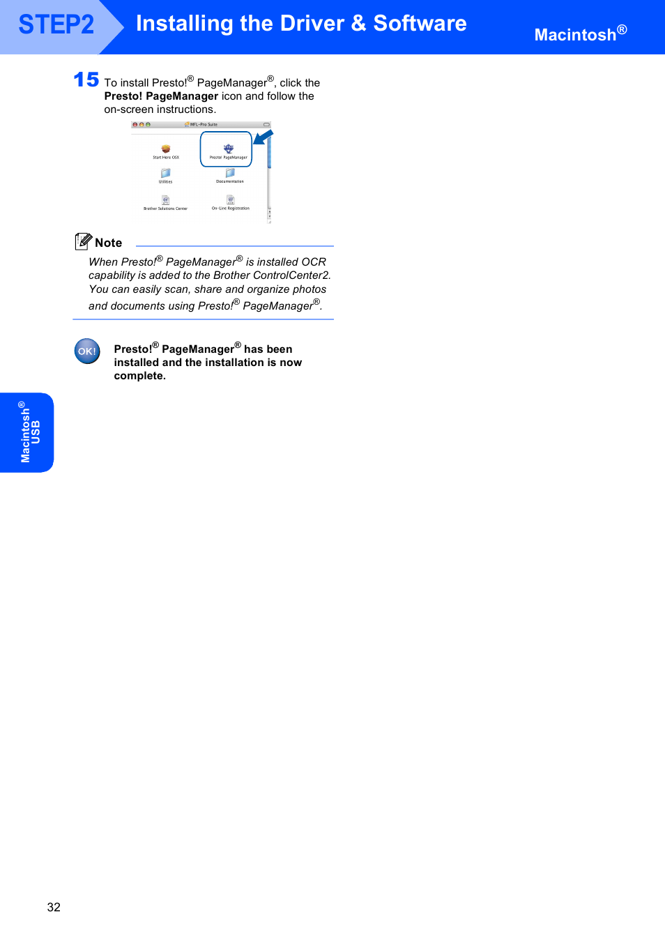 Step2, Installing the driver & software, Macintosh | Brother DCP-750CW User Manual | Page 34 / 51