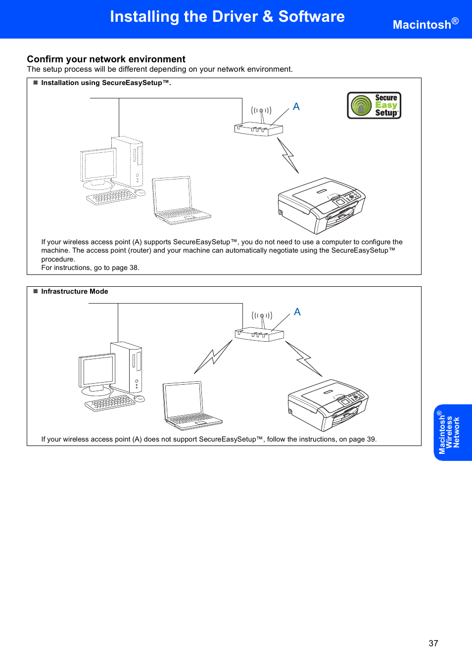 Installing the driver & software, Macintosh, Confirm your network environment | Brother DCP-750CW User Manual | Page 39 / 51