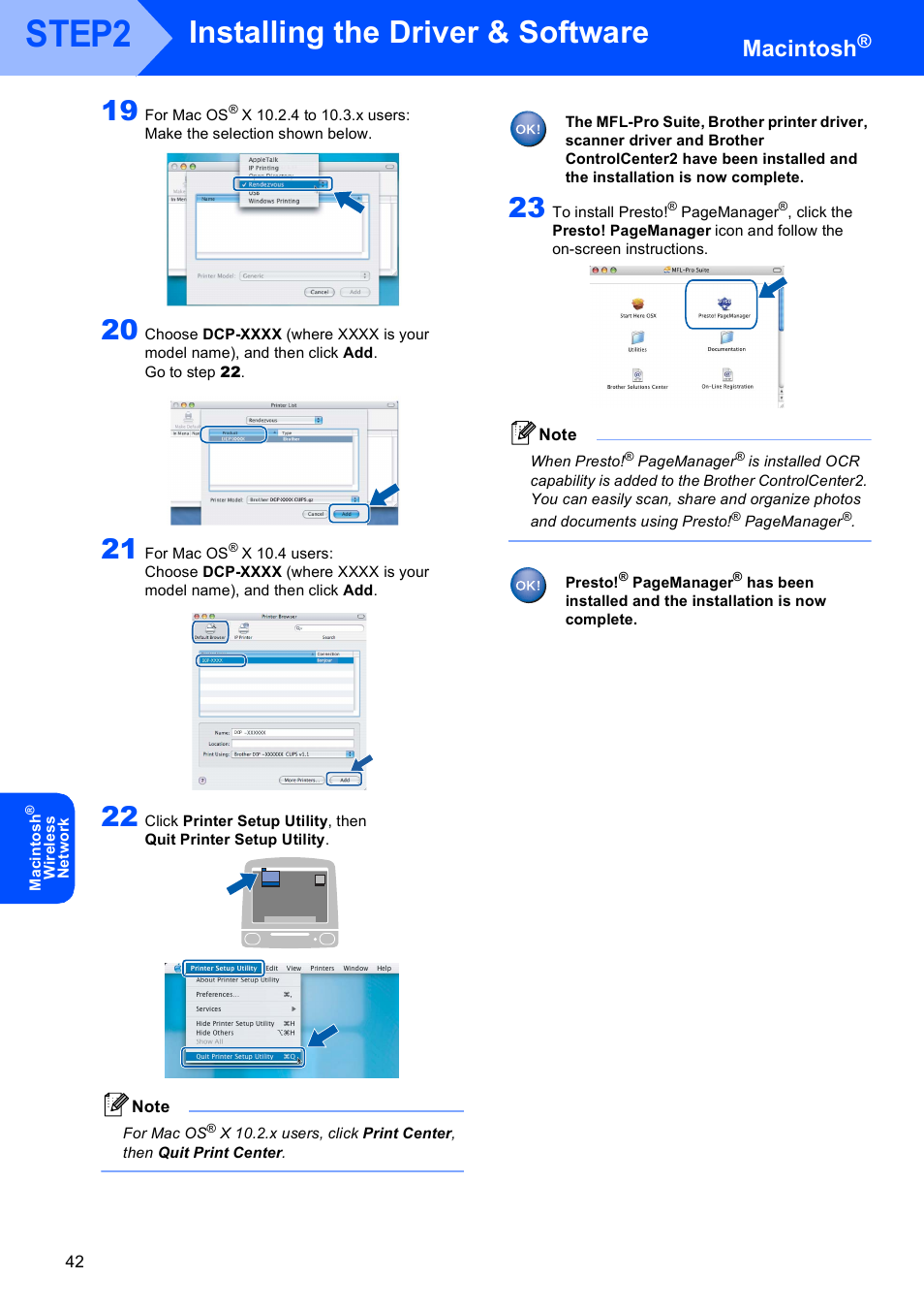 Step, Step2, Installing the driver & software | Macintosh | Brother DCP-750CW User Manual | Page 44 / 51
