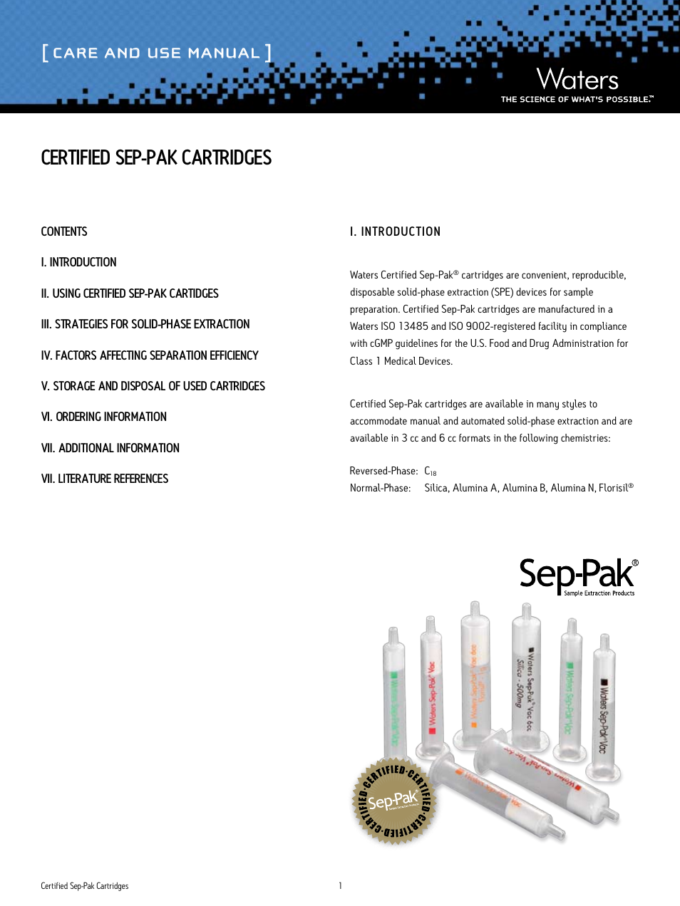 Waters Certified Sep-Pak User Manual | 6 pages